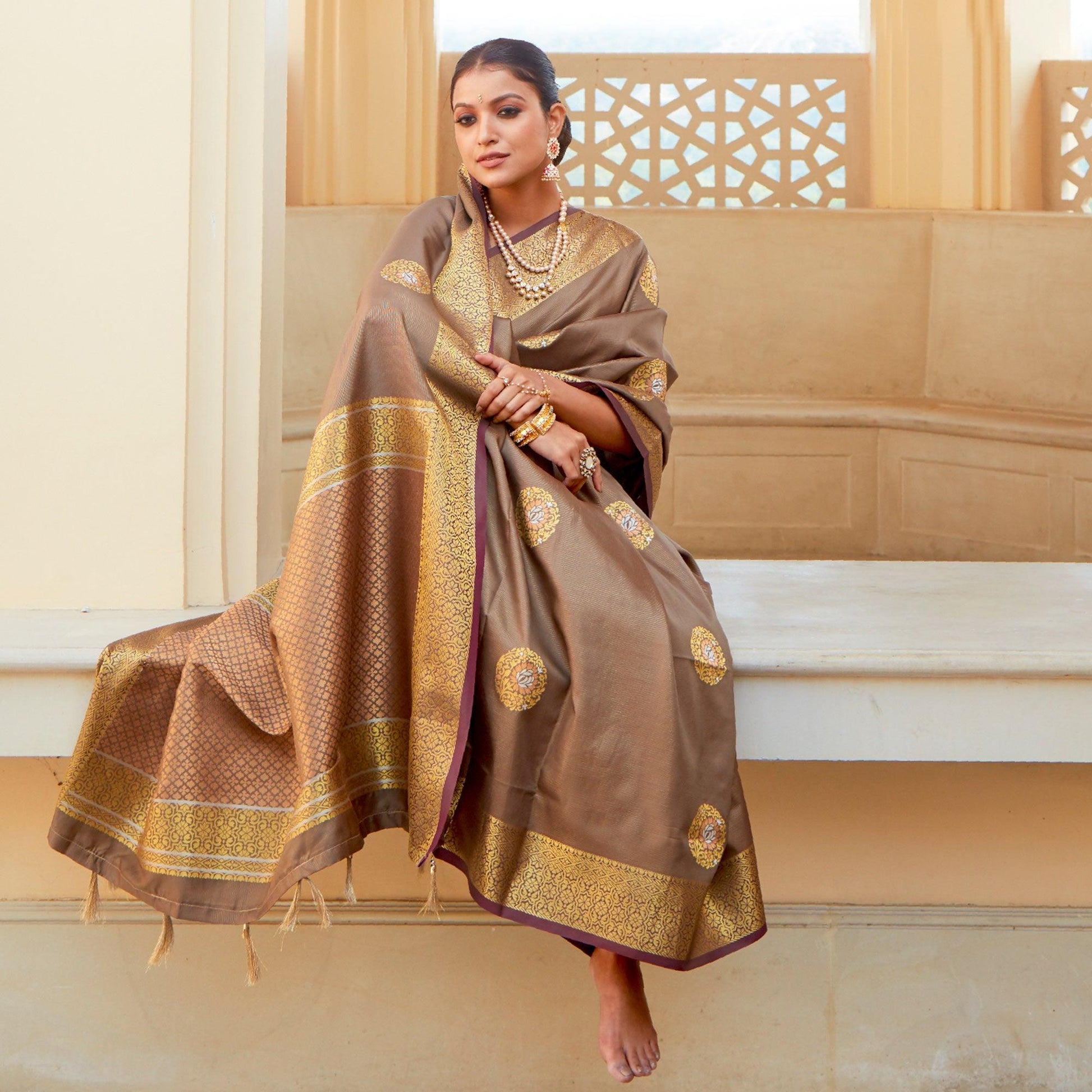 graceful-brown-colored-festive-wear-woven-fancy-silk-saree-80513