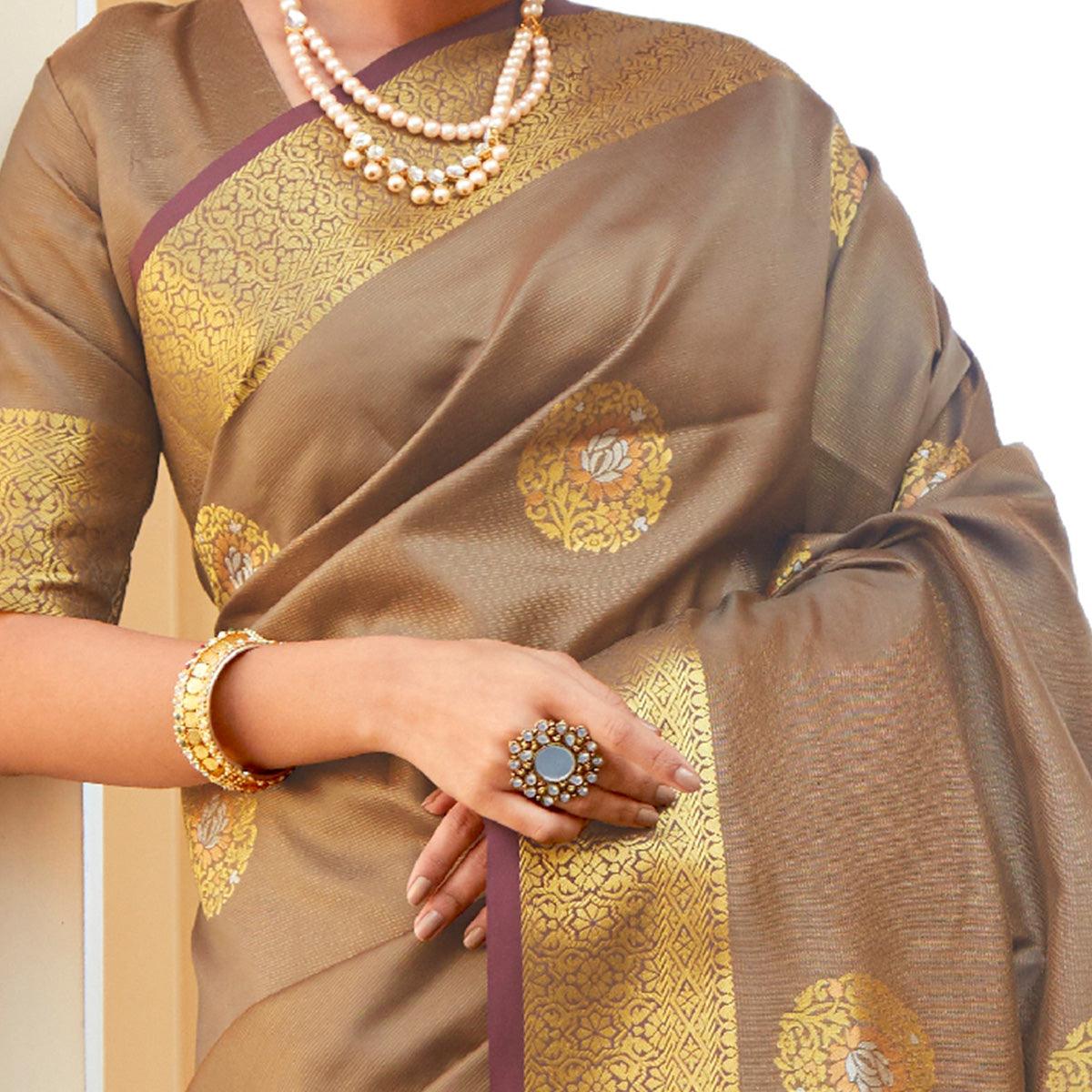 graceful-brown-colored-festive-wear-woven-fancy-silk-saree-80513