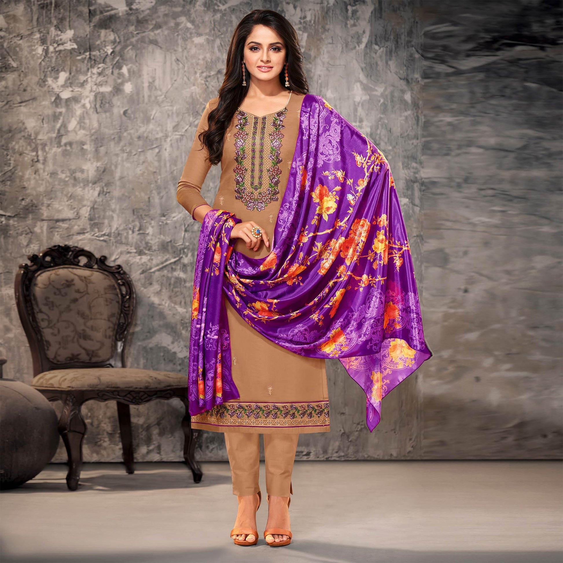 graceful-brown-colored-partywear-designer-embroidery-jam-cotton-salwar-suit-104423