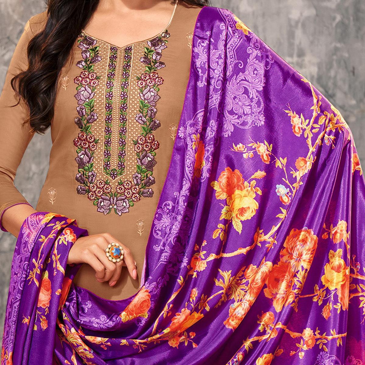 graceful-brown-colored-partywear-designer-embroidery-jam-cotton-salwar-suit-104423