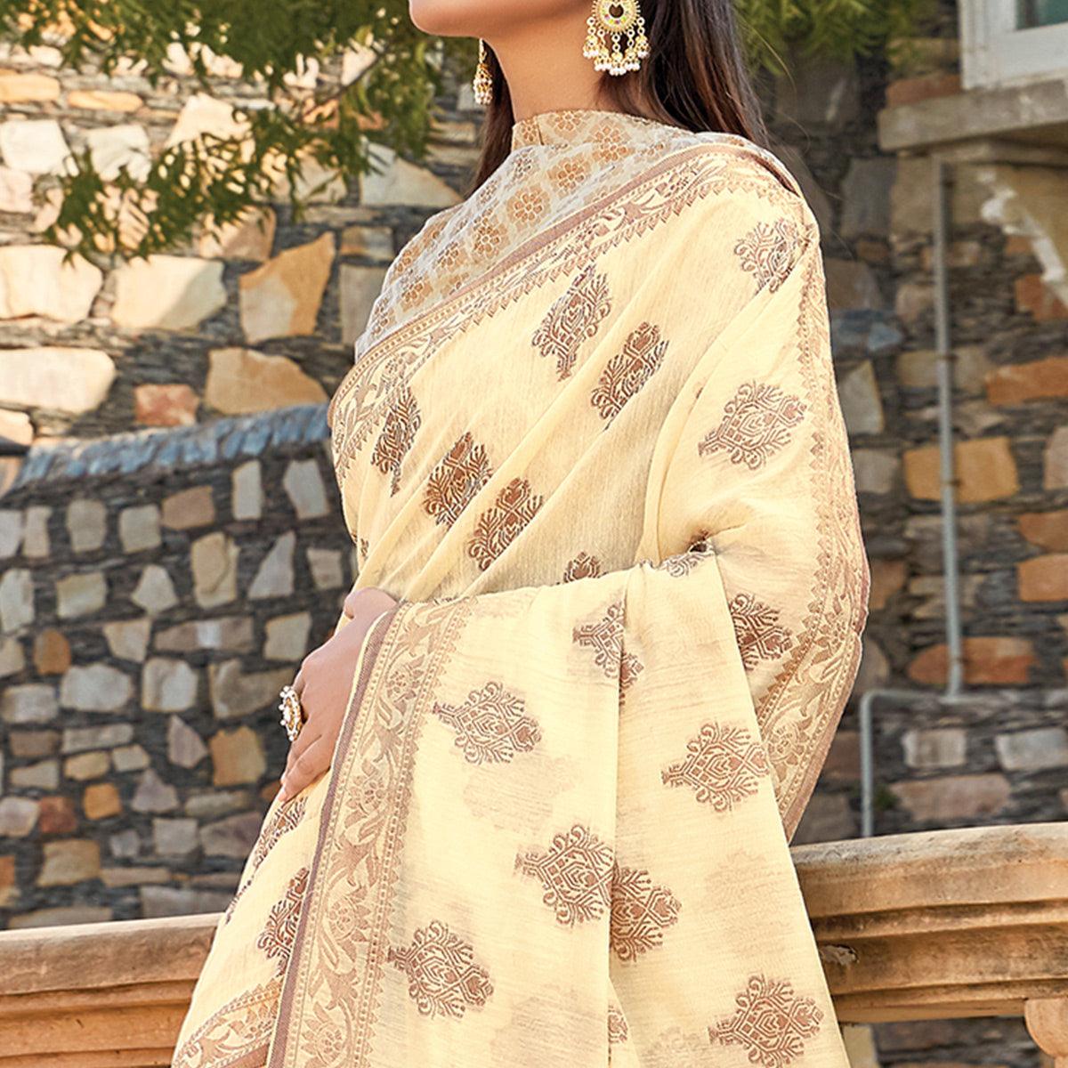 graceful-cream-colored-festive-wear-woven-cotton-silk-saree-45476