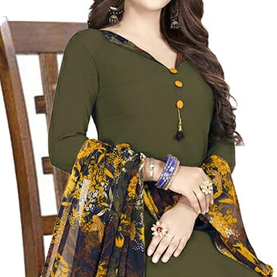 graceful-dark-olive-green-colored-casual-wear-printed-crepe-patiala-dress-material-54357