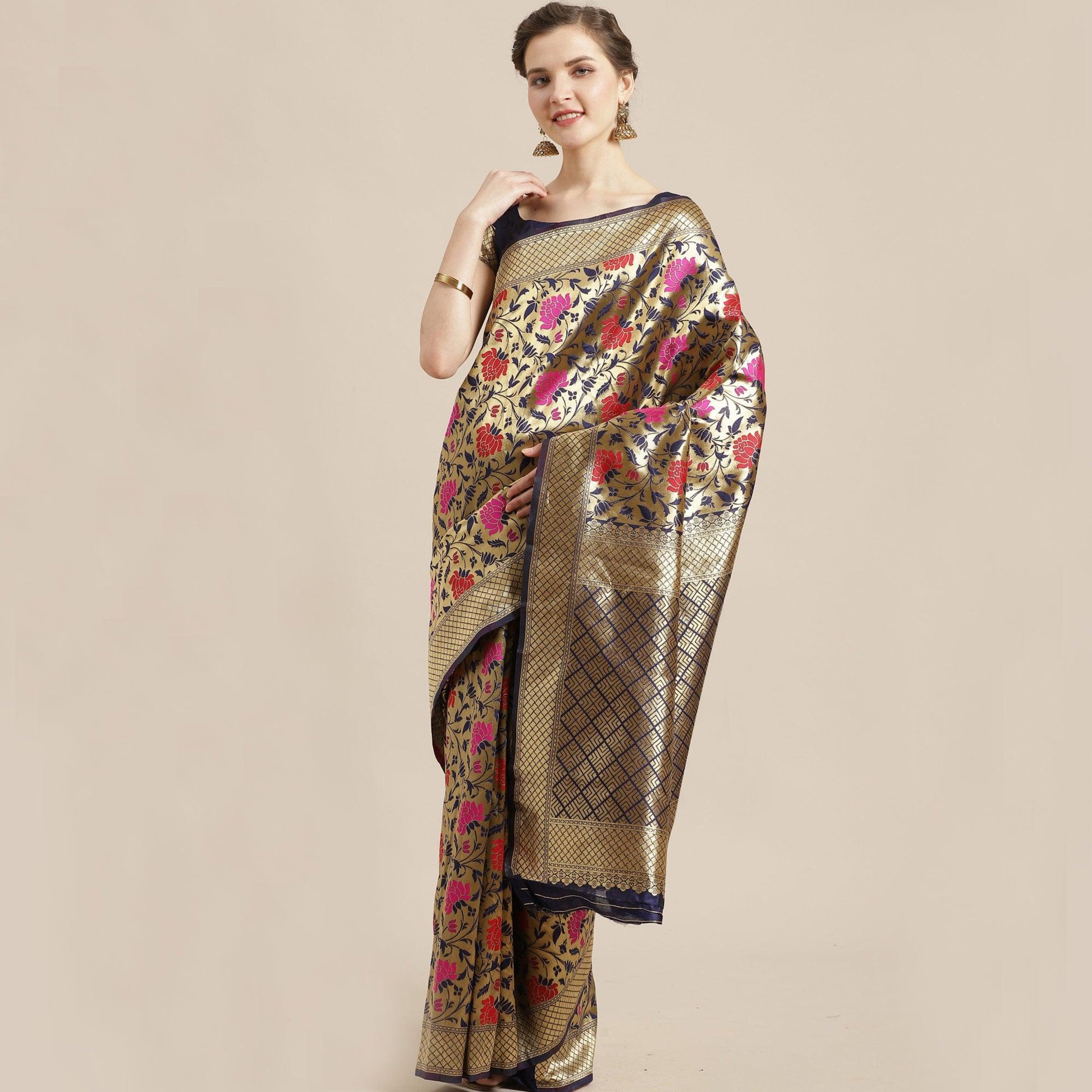 graceful-gold-blue-colored-festive-wear-woven-silk-blend-saree-62739