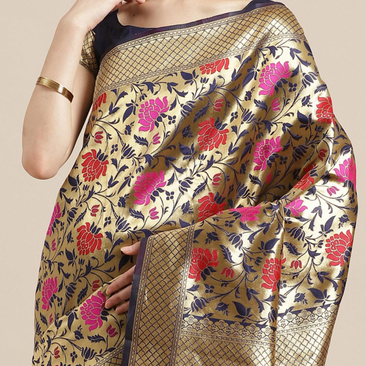 graceful-gold-blue-colored-festive-wear-woven-silk-blend-saree-62739
