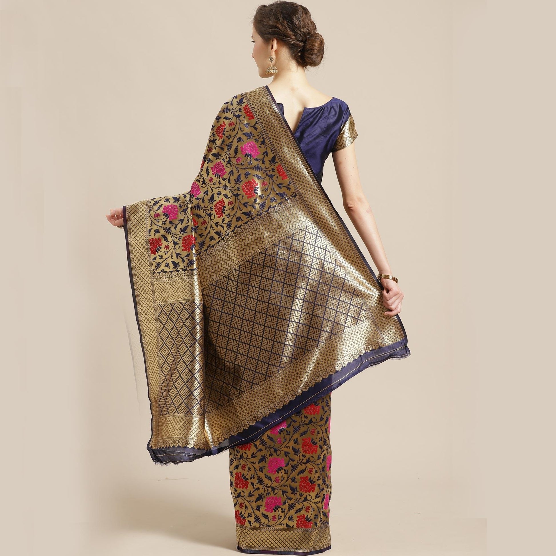 graceful-gold-blue-colored-festive-wear-woven-silk-blend-saree-62739