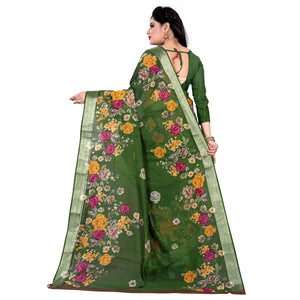graceful-green-colored-casual-floral-printed-linen-saree-45006