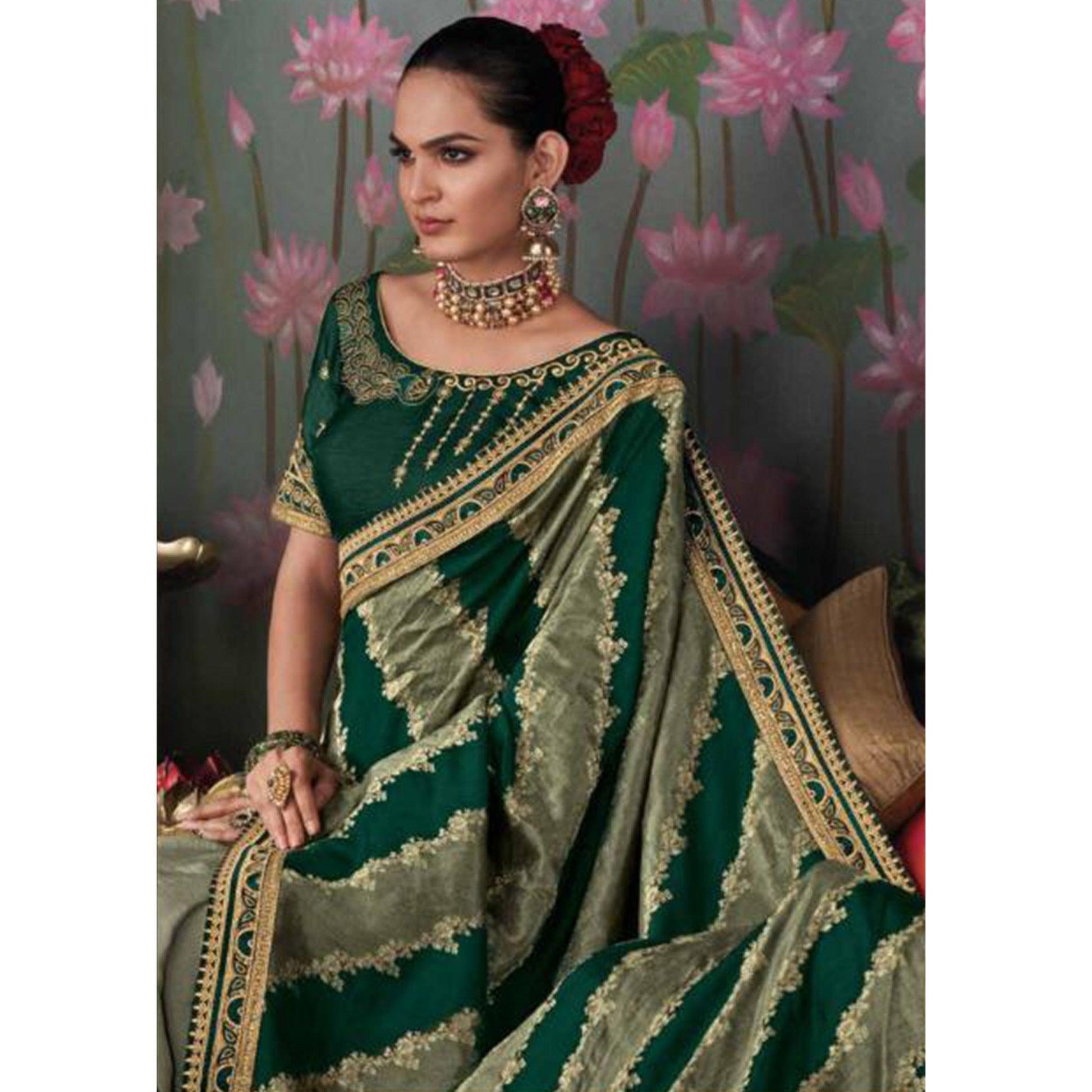 graceful-green-colored-festive-wear-embroidered-heavy-border-fancy-fabric-saree-97324