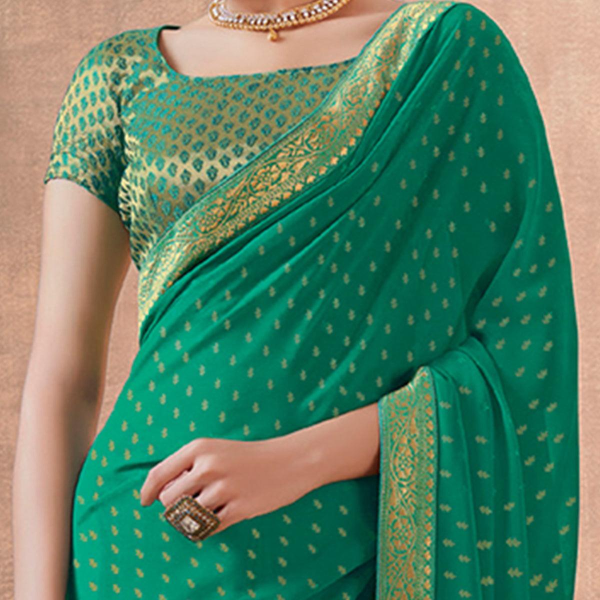 graceful-green-colored-festive-wear-foil-printed-georgette-saree-77581
