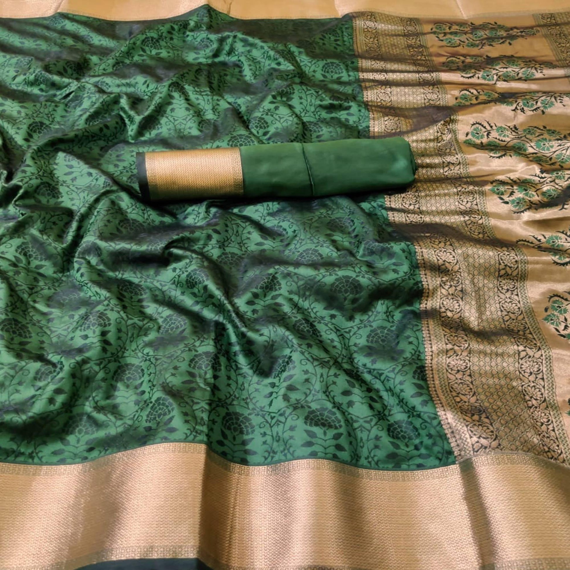 graceful-green-colored-festive-wear-woven-heavy-silk-saree-69922