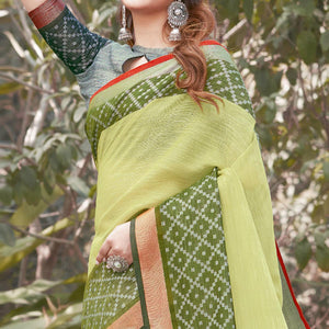 graceful-green-colored-festive-wear-woven-linen-saree-93761