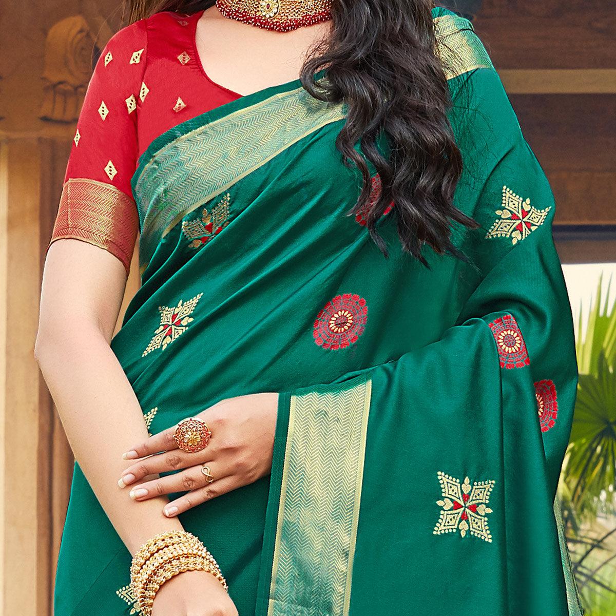 graceful-green-colored-festive-wear-woven-silk-saree-98579