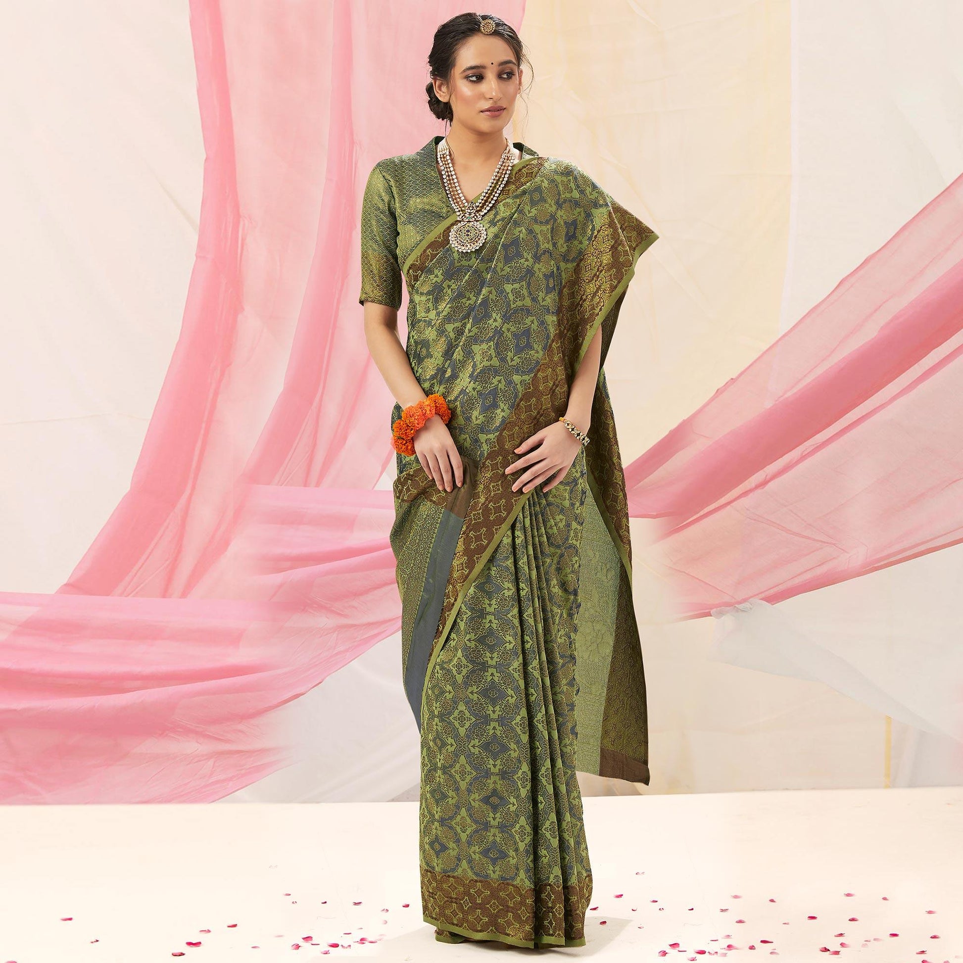 graceful-green-colored-festive-wear-woven-soft-silk-saree-69039