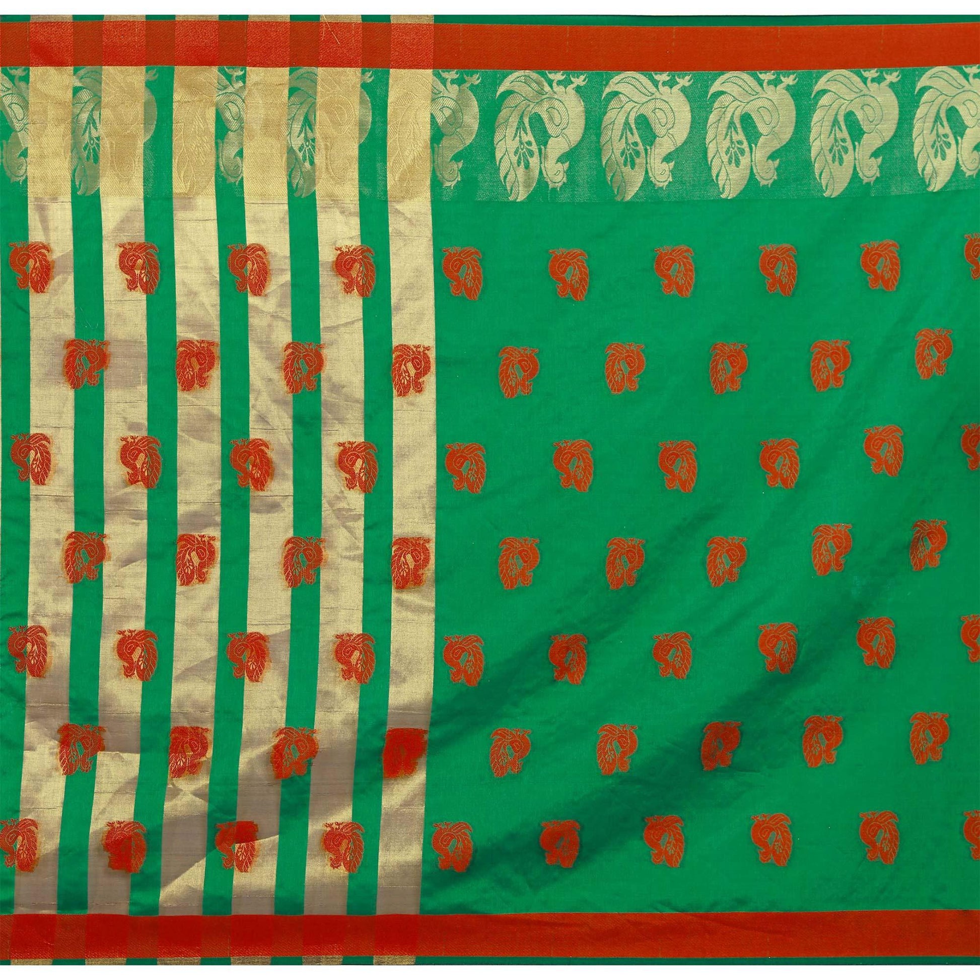 graceful-green-colored-festive-wear-woven-work-art-silk-saree