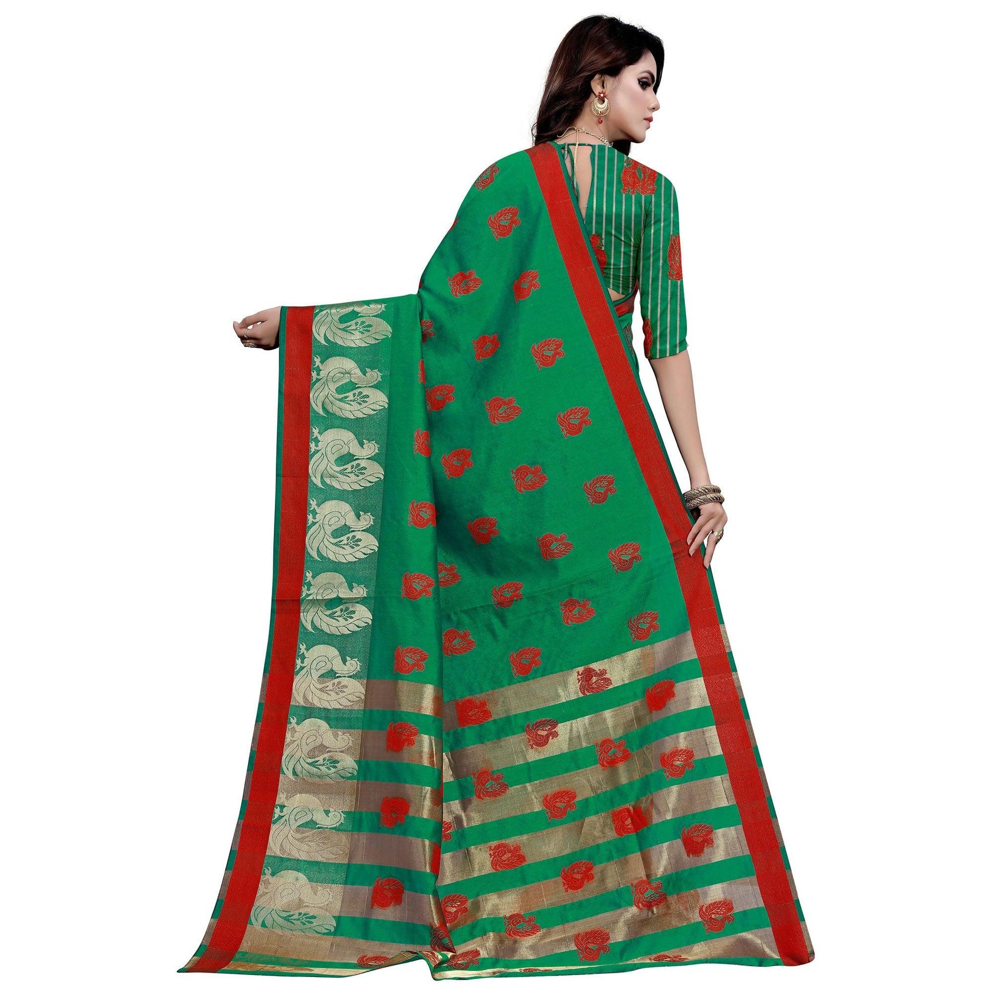 graceful-green-colored-festive-wear-woven-work-art-silk-saree