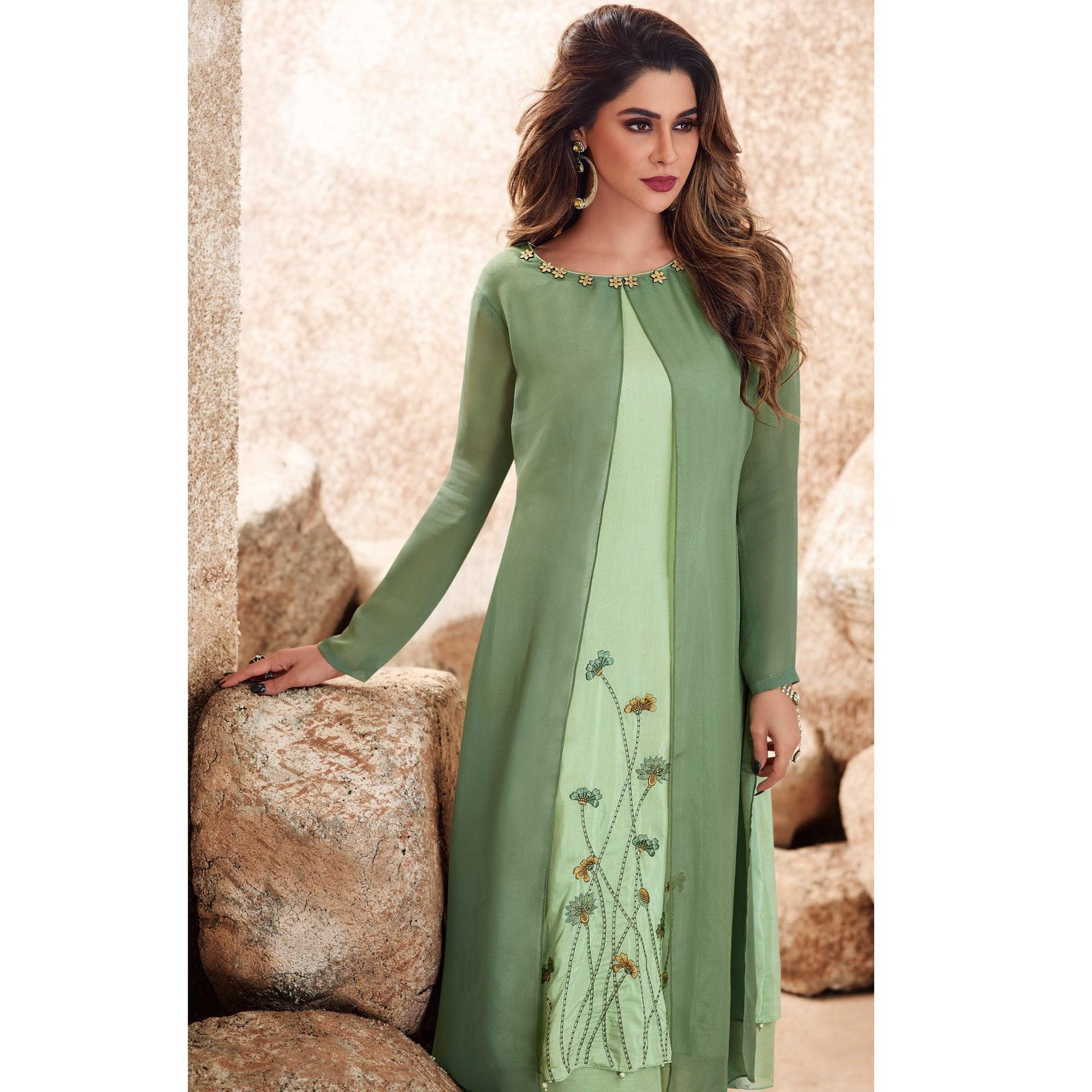graceful-green-colored-party-wear-floral-embroidered-viscose-muslin-cotton-silk-kurti-67566