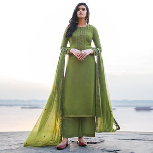 graceful-green-coloured-handwork-partywear-cotton-silk-palazzo-suit-90537