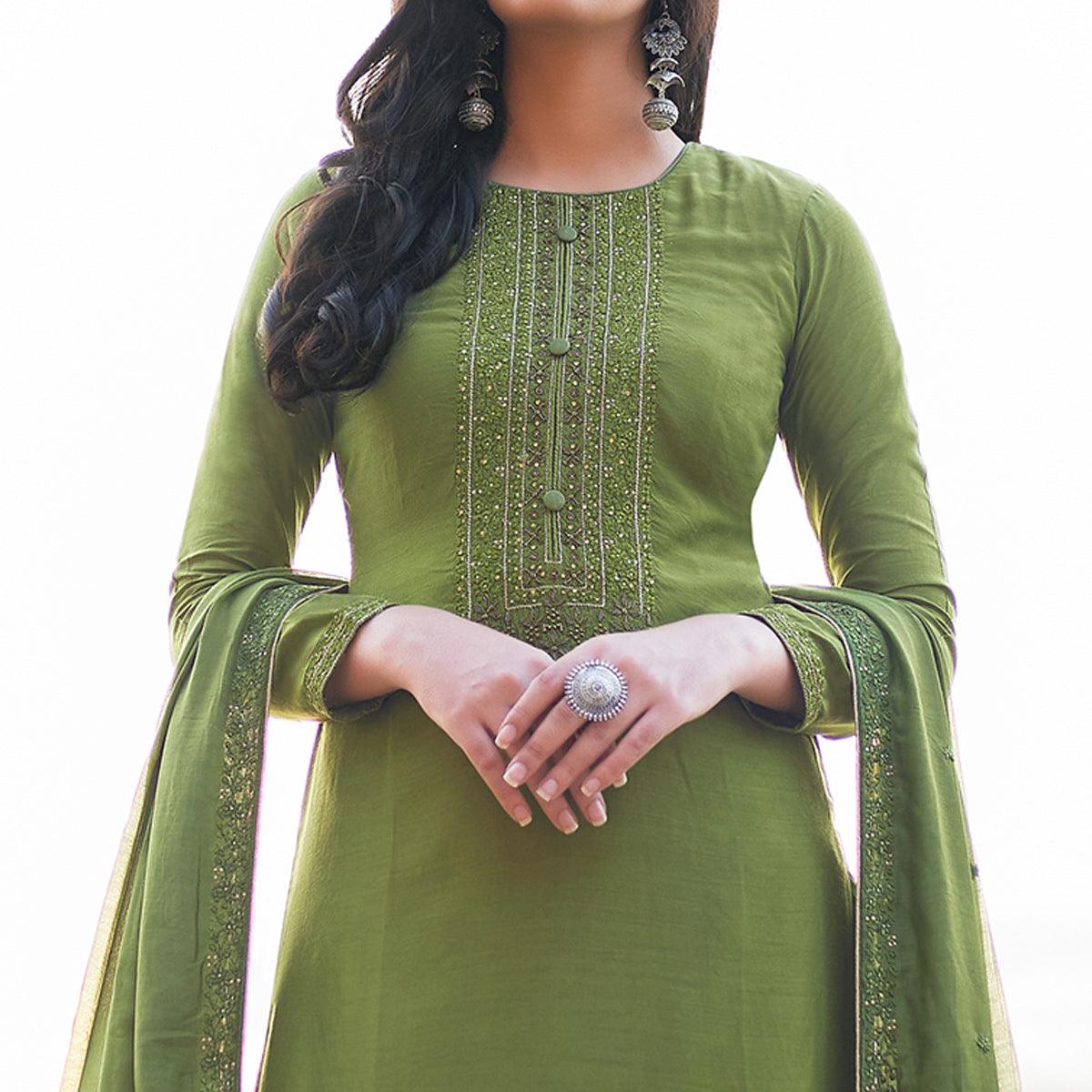 graceful-green-coloured-handwork-partywear-cotton-silk-palazzo-suit-90537