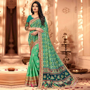 graceful-green-coloured-partywear-diamond-work-half-half-art-silk-saree-100092