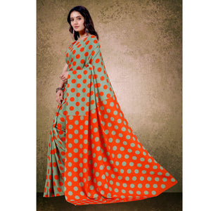 graceful-green-orange-digital-polka-dot-print-casual-wear-french-crepe-saree-88346