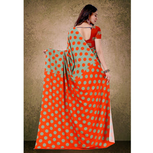 graceful-green-orange-digital-polka-dot-print-casual-wear-french-crepe-saree-88346