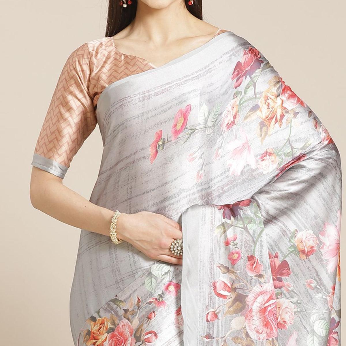 graceful-grey-colored-casual-wear-printed-satin-crepe-saree-79968
