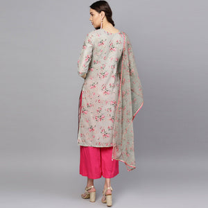 graceful-grey-colored-party-wear-floral-digital-printed-cotton-kurti-with-dupatta-49317