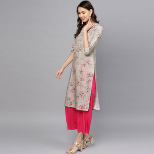 graceful-grey-colored-party-wear-floral-digital-printed-cotton-kurti-with-dupatta-49317