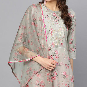 graceful-grey-colored-party-wear-floral-digital-printed-cotton-kurti-with-dupatta-49317