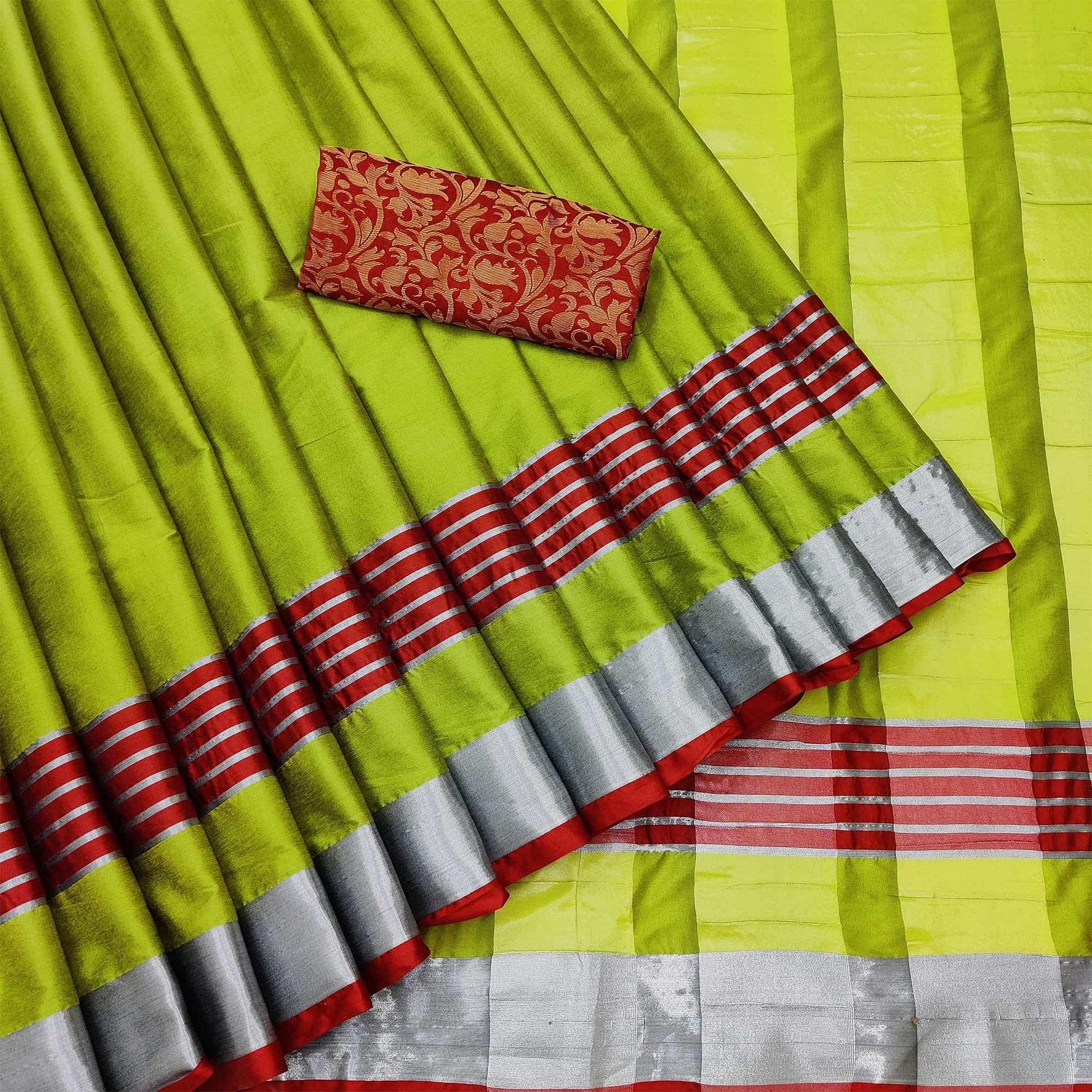 graceful-lemon-coloured-casual-wear-zari-border-cotton-saree-97284