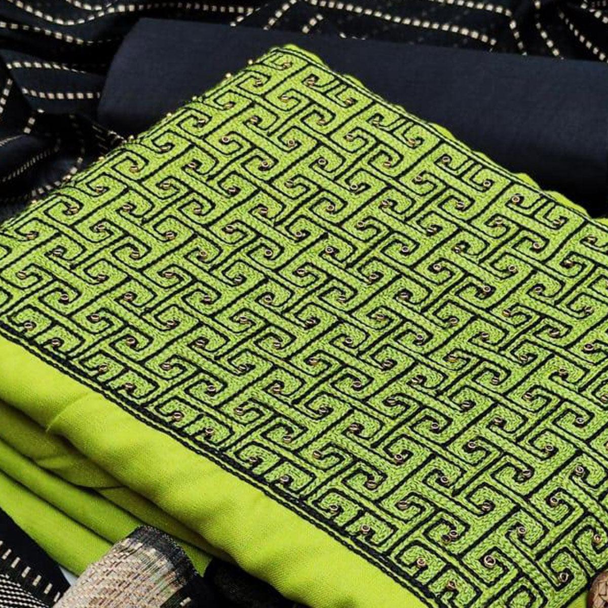 graceful-mehandi-coloured-casual-wear-embroidered-cotton-dress-material-97355