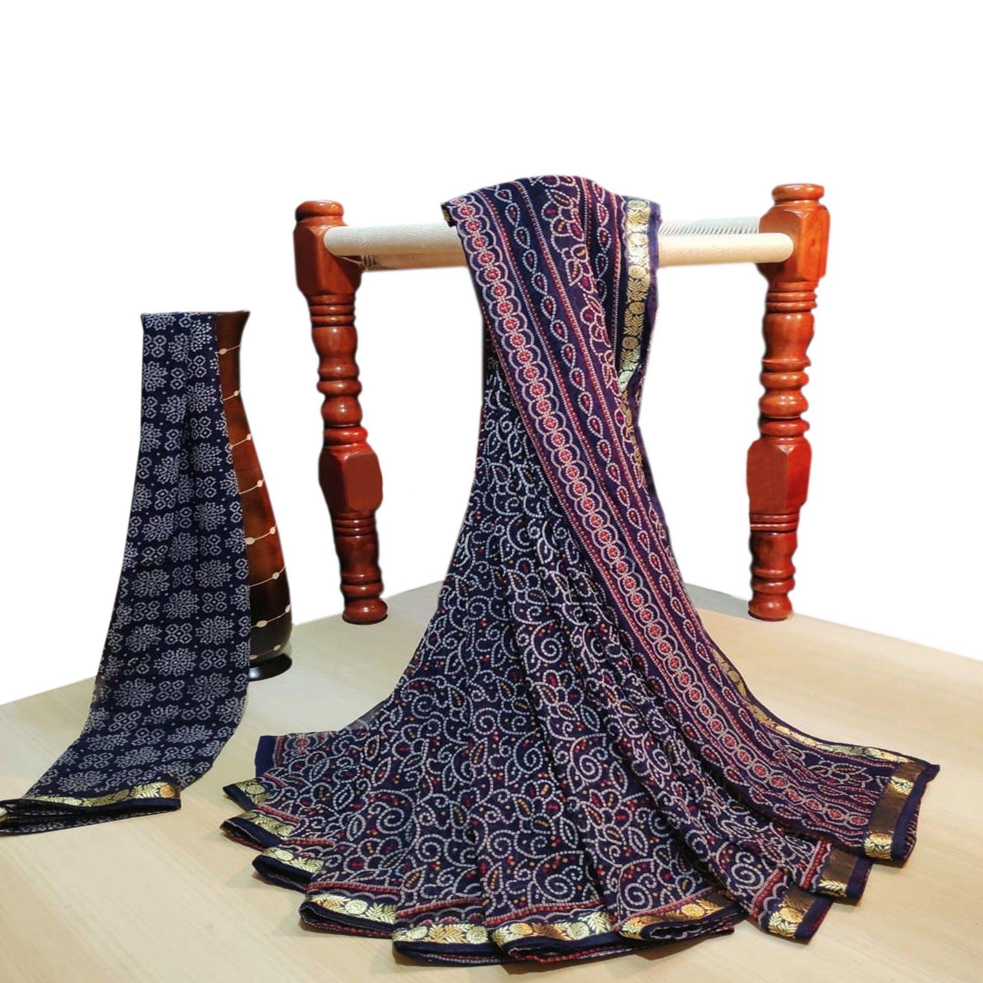 graceful-navy-blue-colored-party-wear-bandhani-printed-georgette-saree-46231