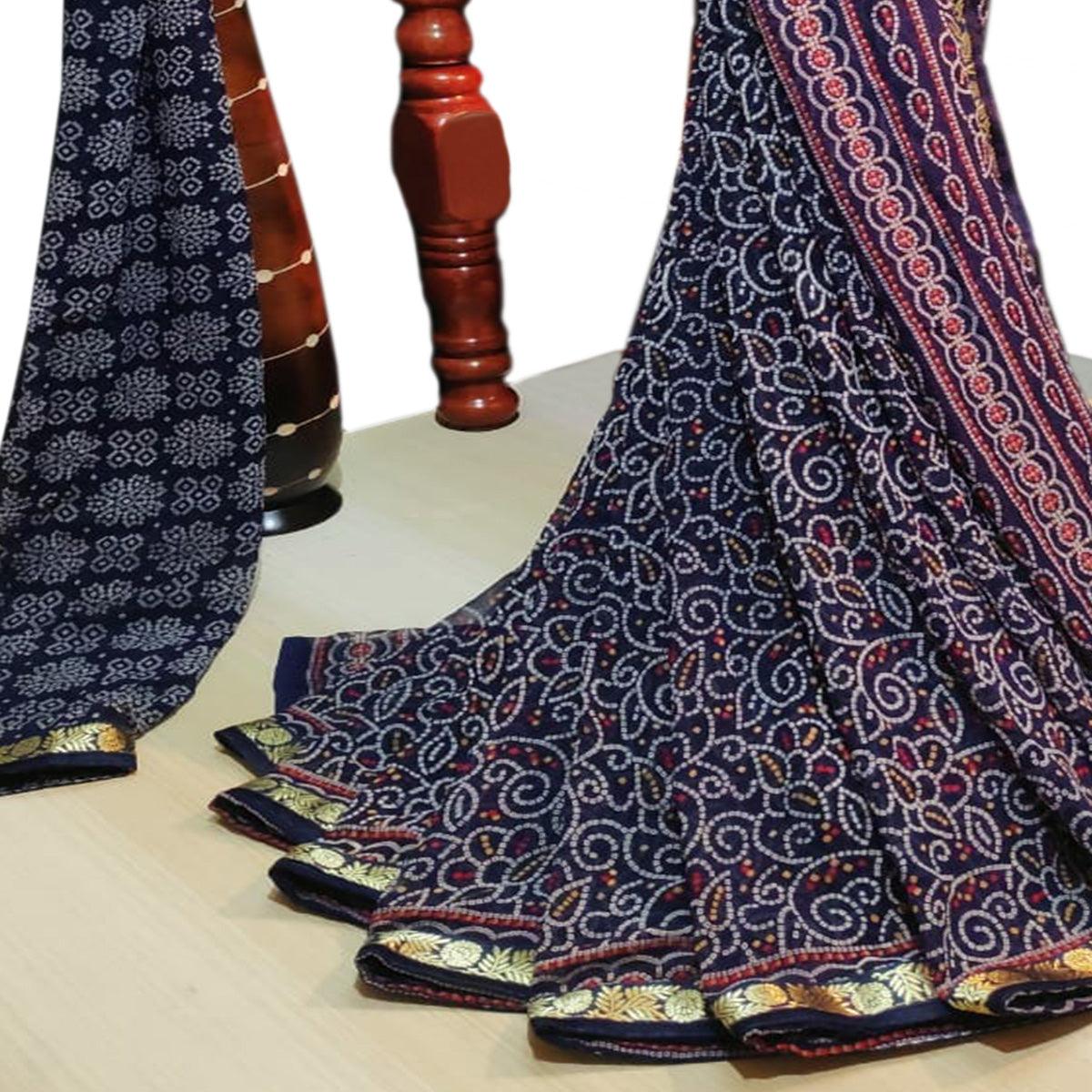 graceful-navy-blue-colored-party-wear-bandhani-printed-georgette-saree-46231