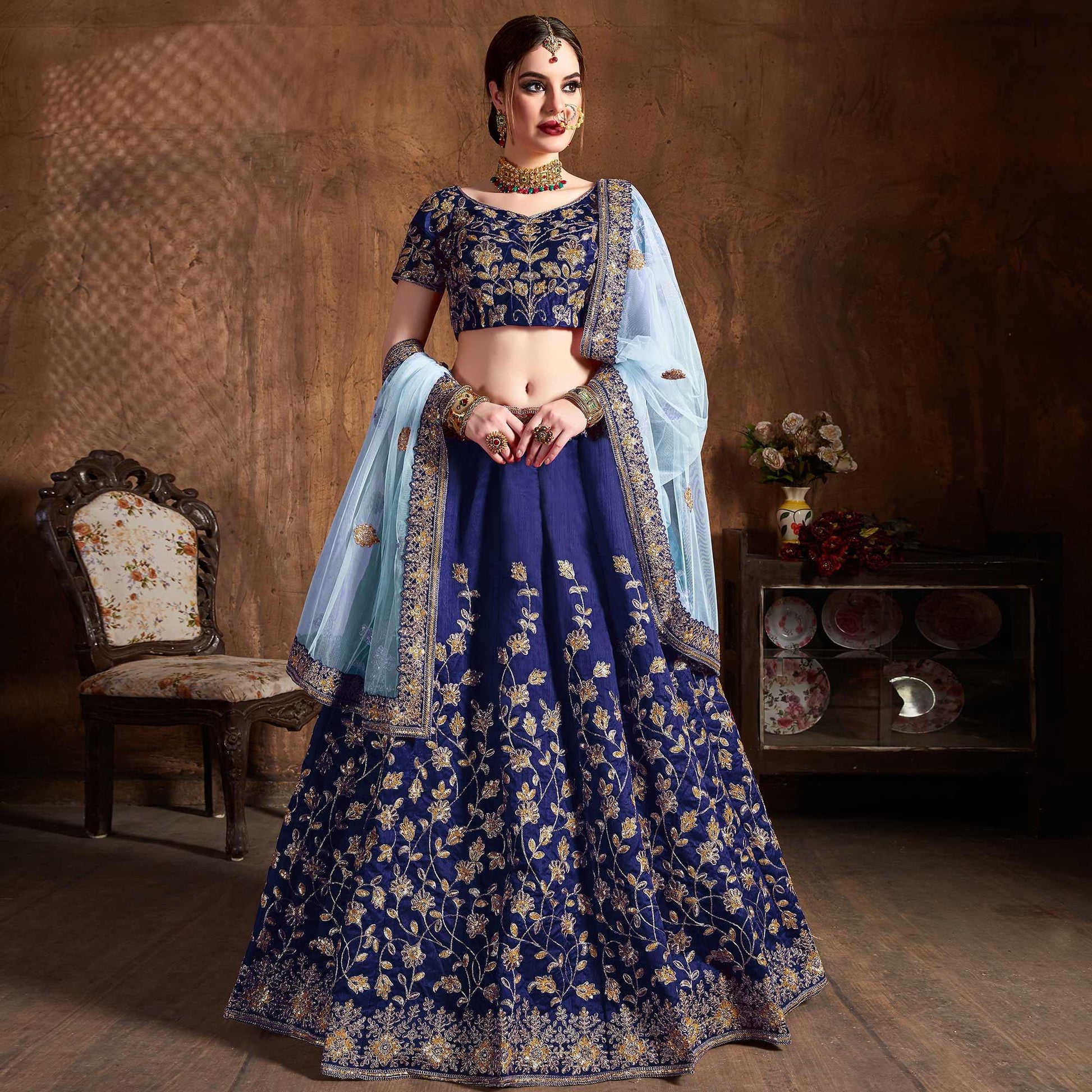 graceful-navy-blue-colored-designer-embroidered-banglori-silk-lehenga-choli