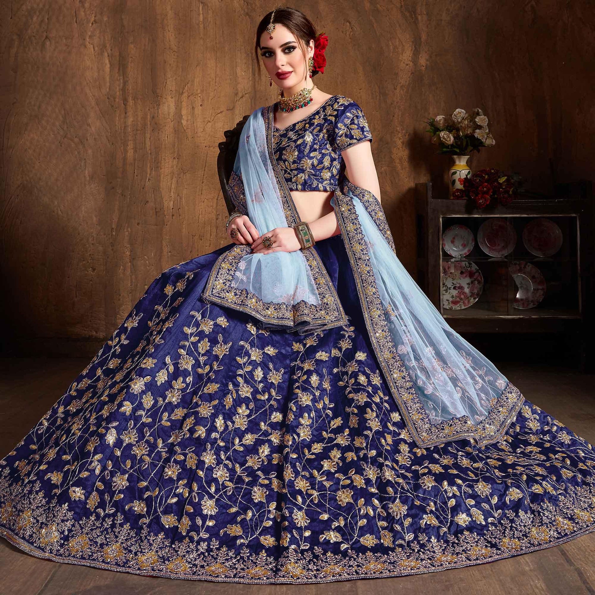 graceful-navy-blue-colored-designer-embroidered-banglori-silk-lehenga-choli