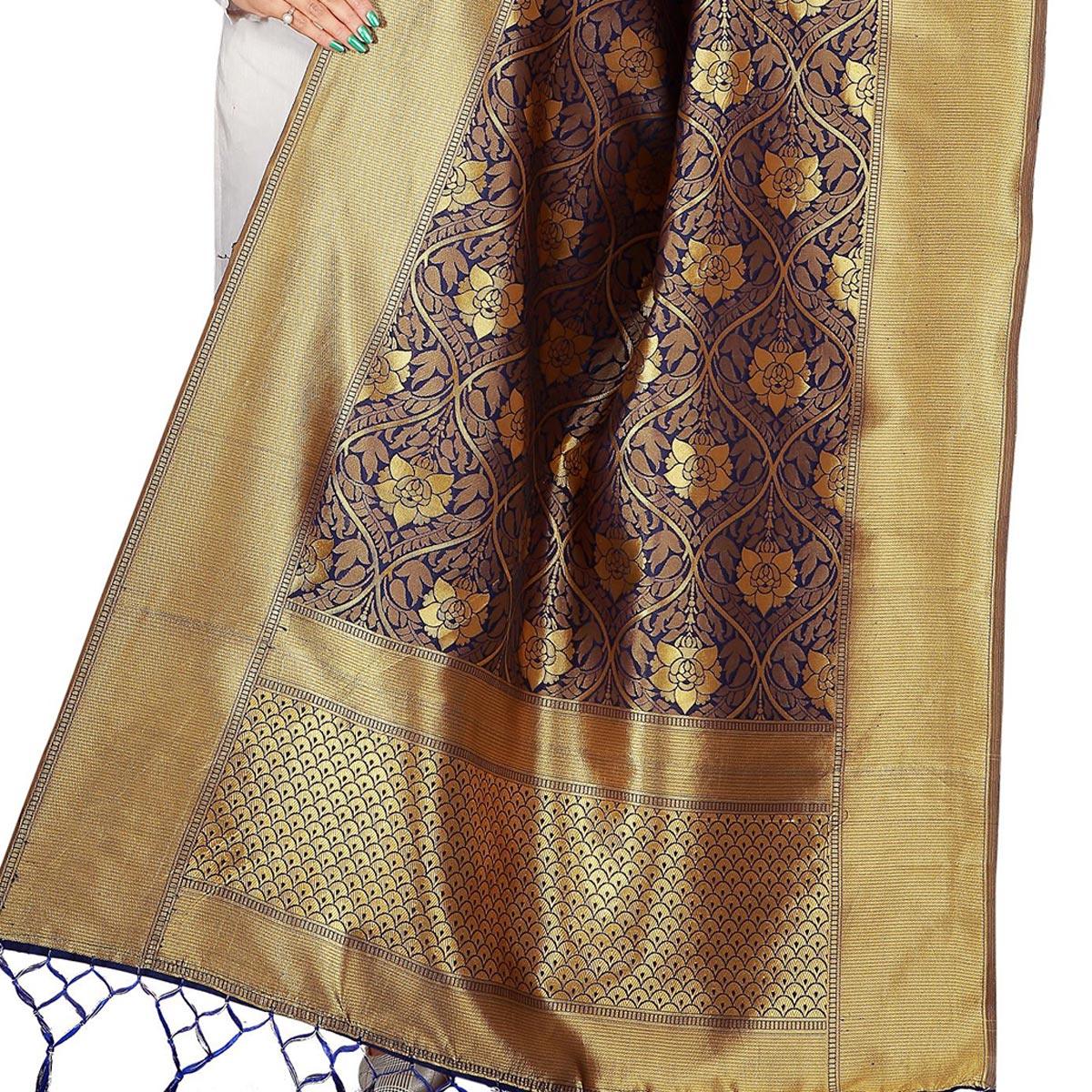 graceful-navy-blue-colored-festive-wear-banarasi-silk-dupatta