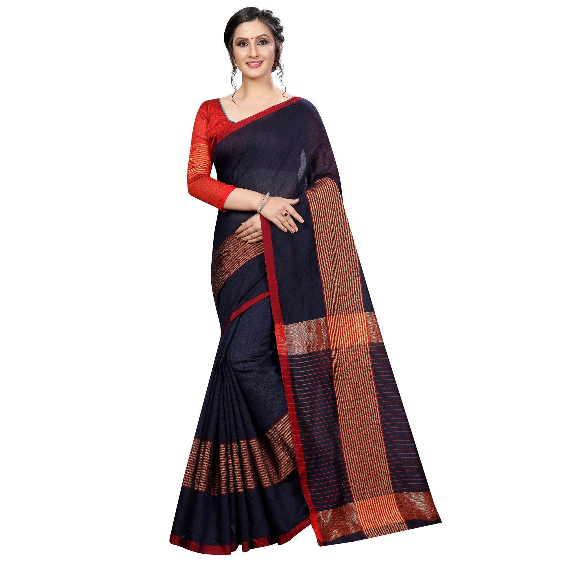 graceful-navy-blue-colored-festive-wear-cotton-saree