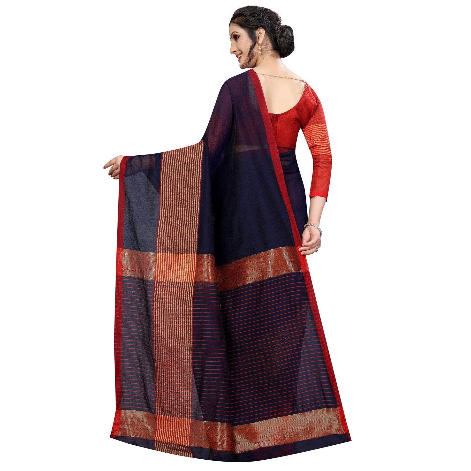 graceful-navy-blue-colored-festive-wear-cotton-saree