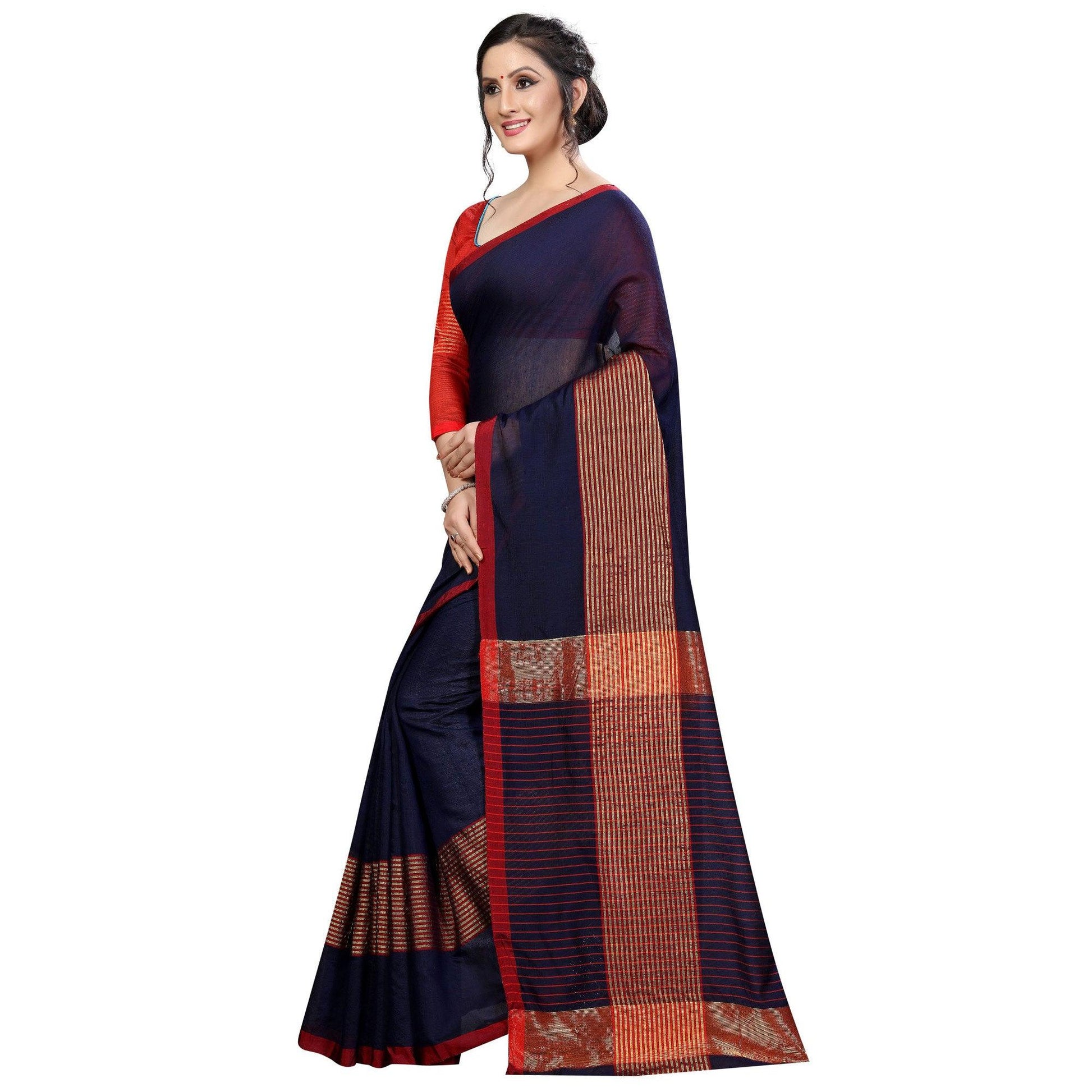 graceful-navy-blue-colored-festive-wear-cotton-saree