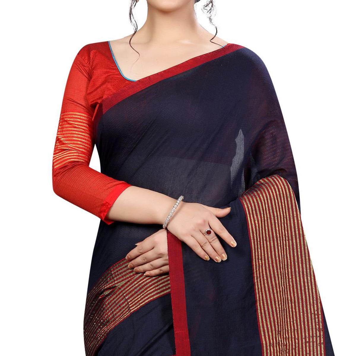 graceful-navy-blue-colored-festive-wear-cotton-saree