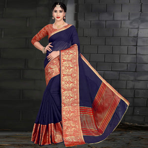 graceful-navy-blue-colored-festive-wear-woven-heavy-cotton-saree-98830