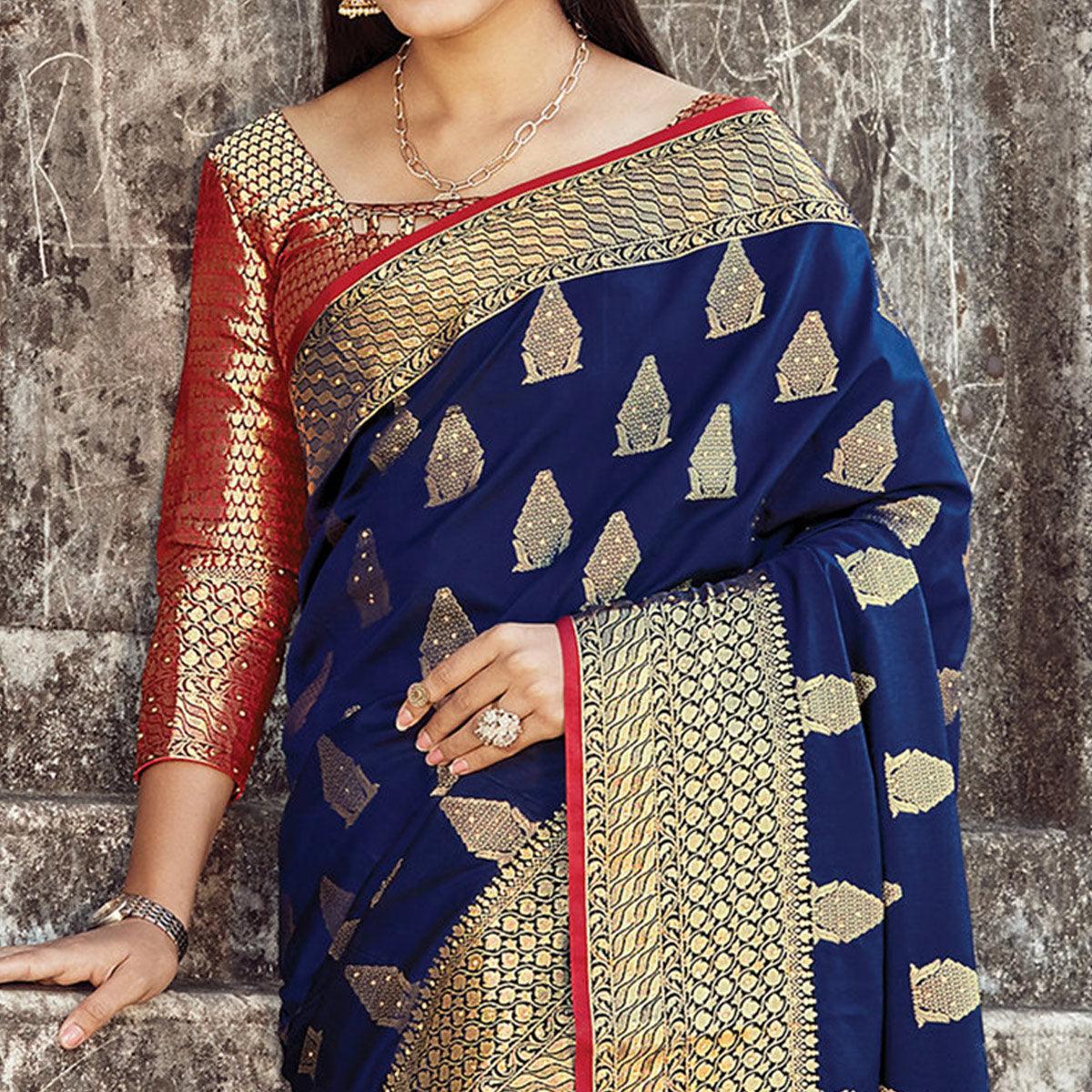 graceful-navy-blue-colored-festive-wear-woven-silk-saree-94384