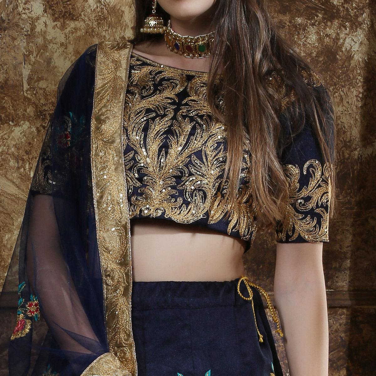 graceful-navy-blue-colored-party-wear-embroidered-thai-silk-lehenga-choli-71067