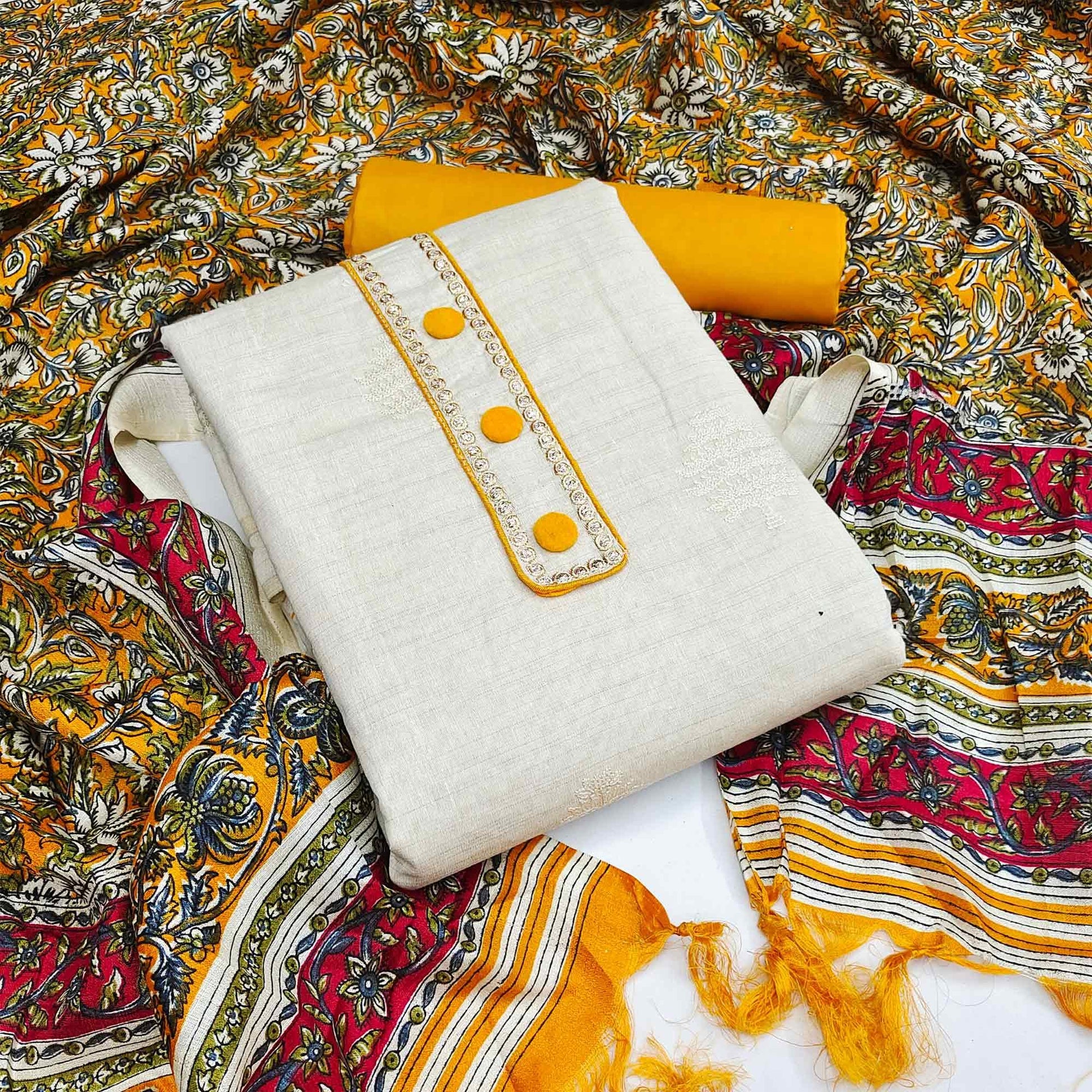 graceful-off-white-yellow-colored-partywear-embroidered-cotton-dress-material-41498
