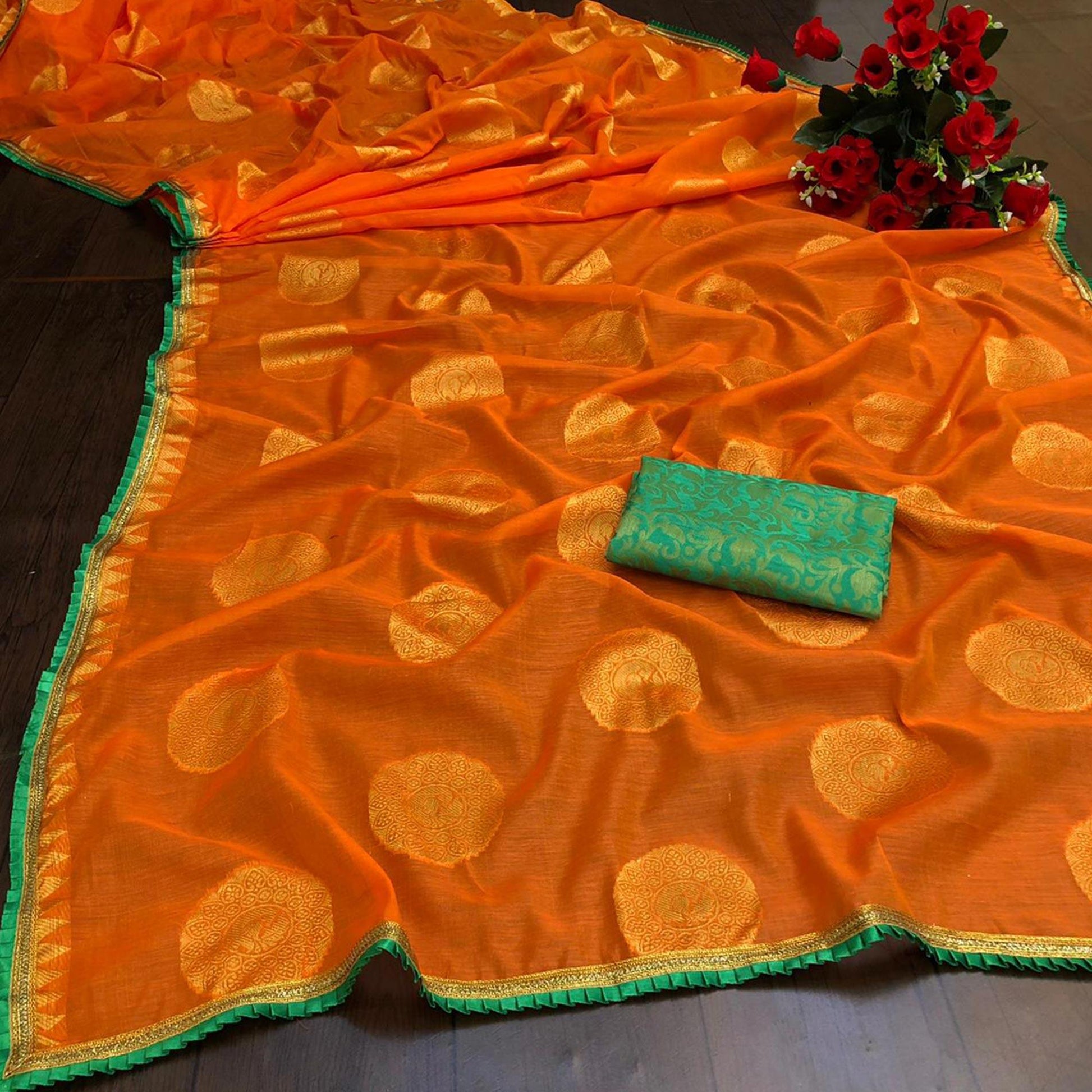 graceful-orange-colored-festive-wear-woven-cotton-saree-99816