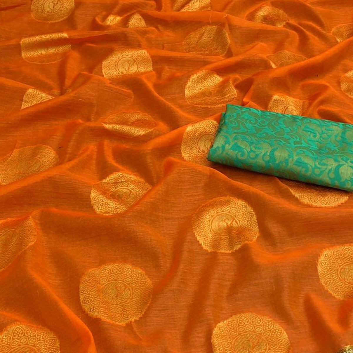 graceful-orange-colored-festive-wear-woven-cotton-saree-99816