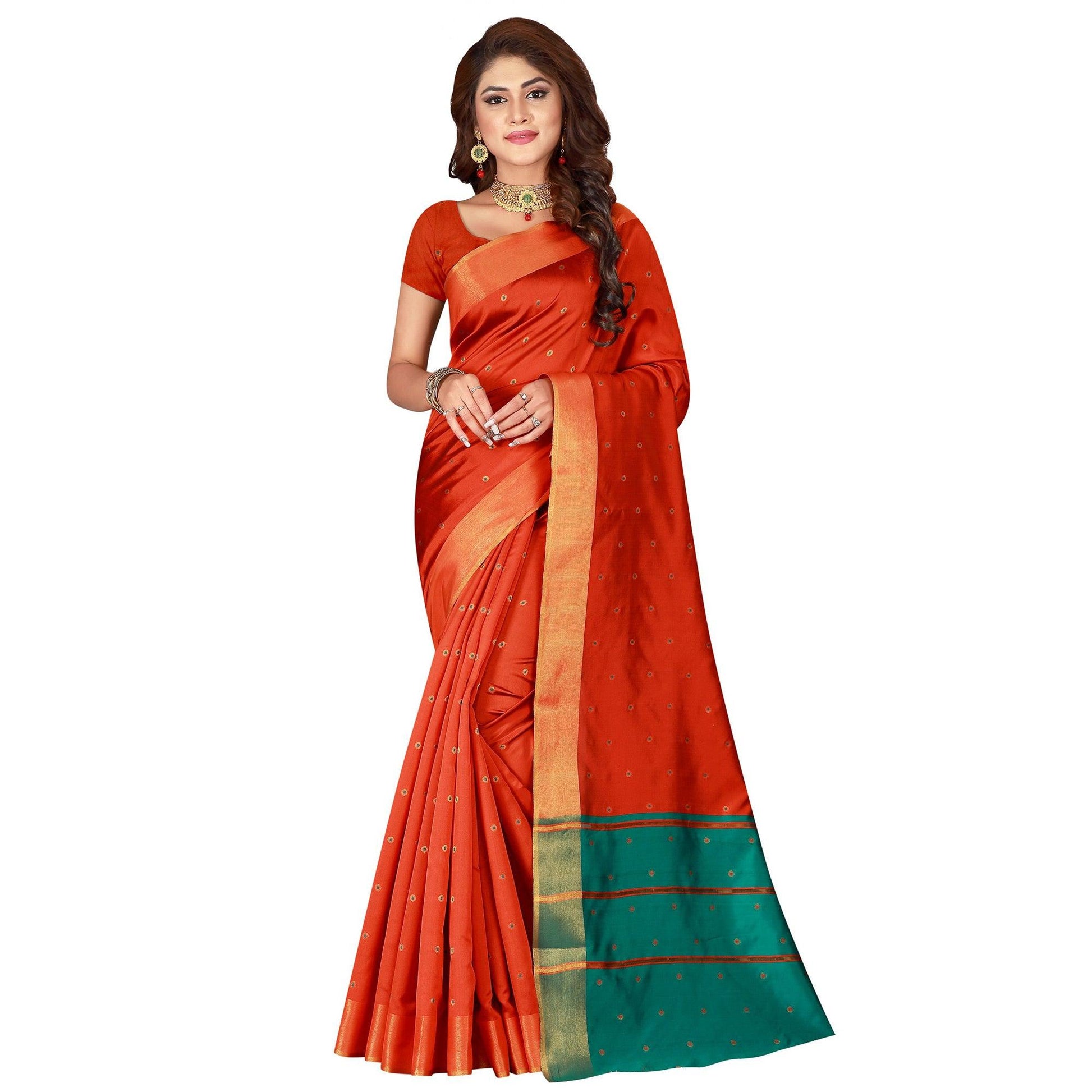 graceful-orange-colored-festive-wear-woven-cotton-silk-saree-35506