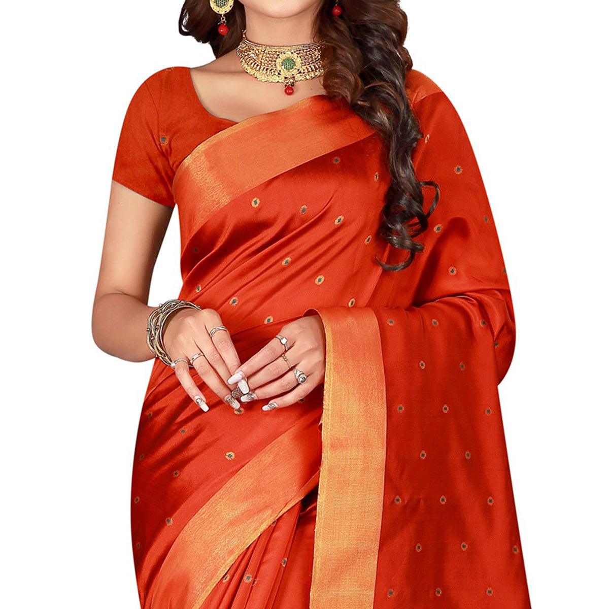 graceful-orange-colored-festive-wear-woven-cotton-silk-saree-35506