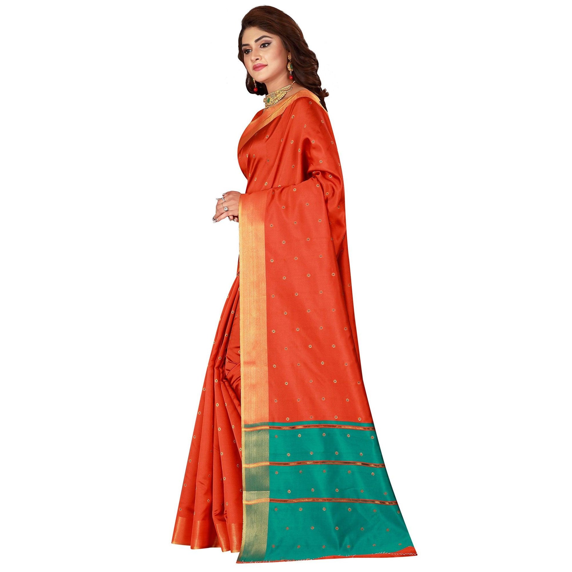 graceful-orange-colored-festive-wear-woven-cotton-silk-saree-35506