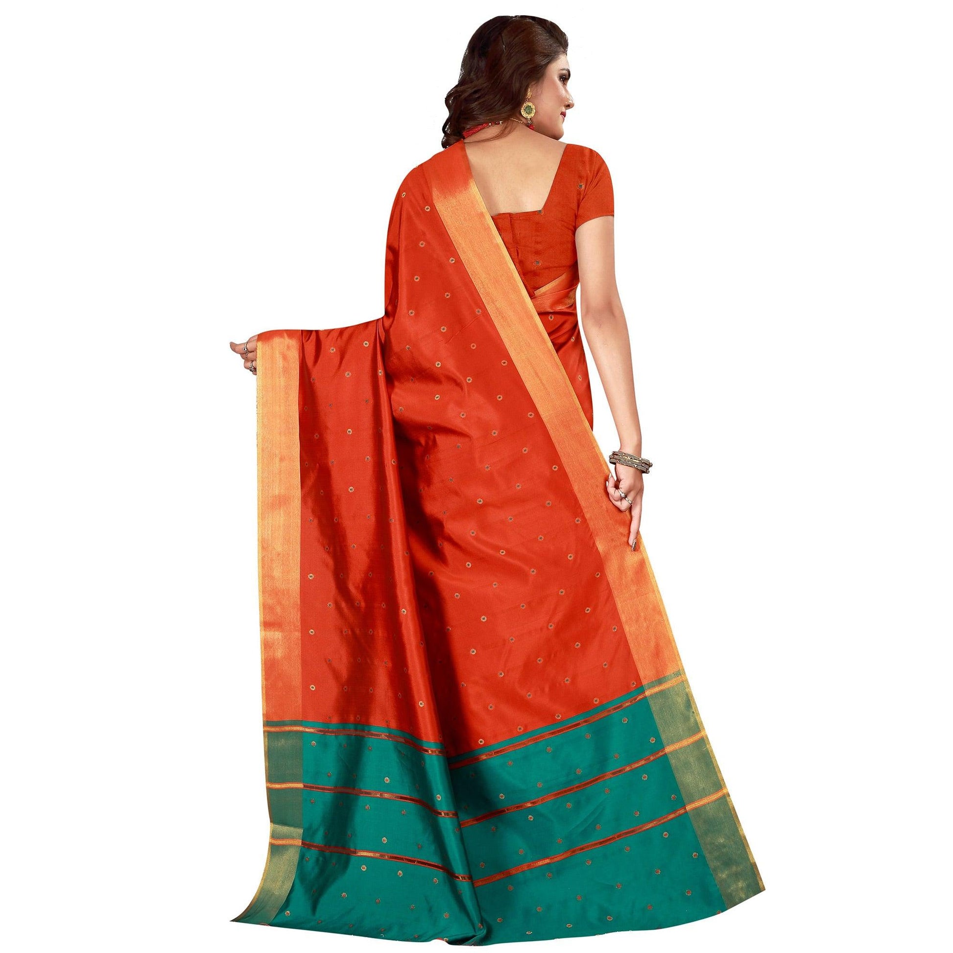 graceful-orange-colored-festive-wear-woven-cotton-silk-saree-35506