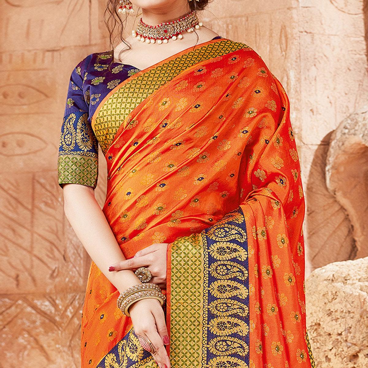 graceful-orange-colored-festive-wear-woven-handloom-silk-saree-94322